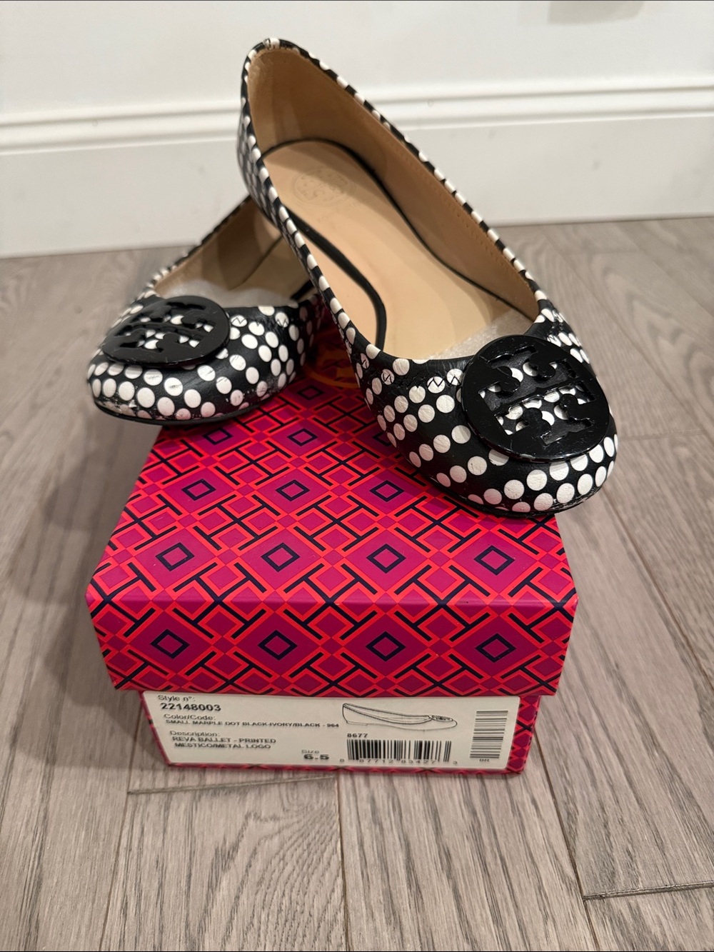 Tory Burch Black and White Polka Dot Reva Ballet Flats
